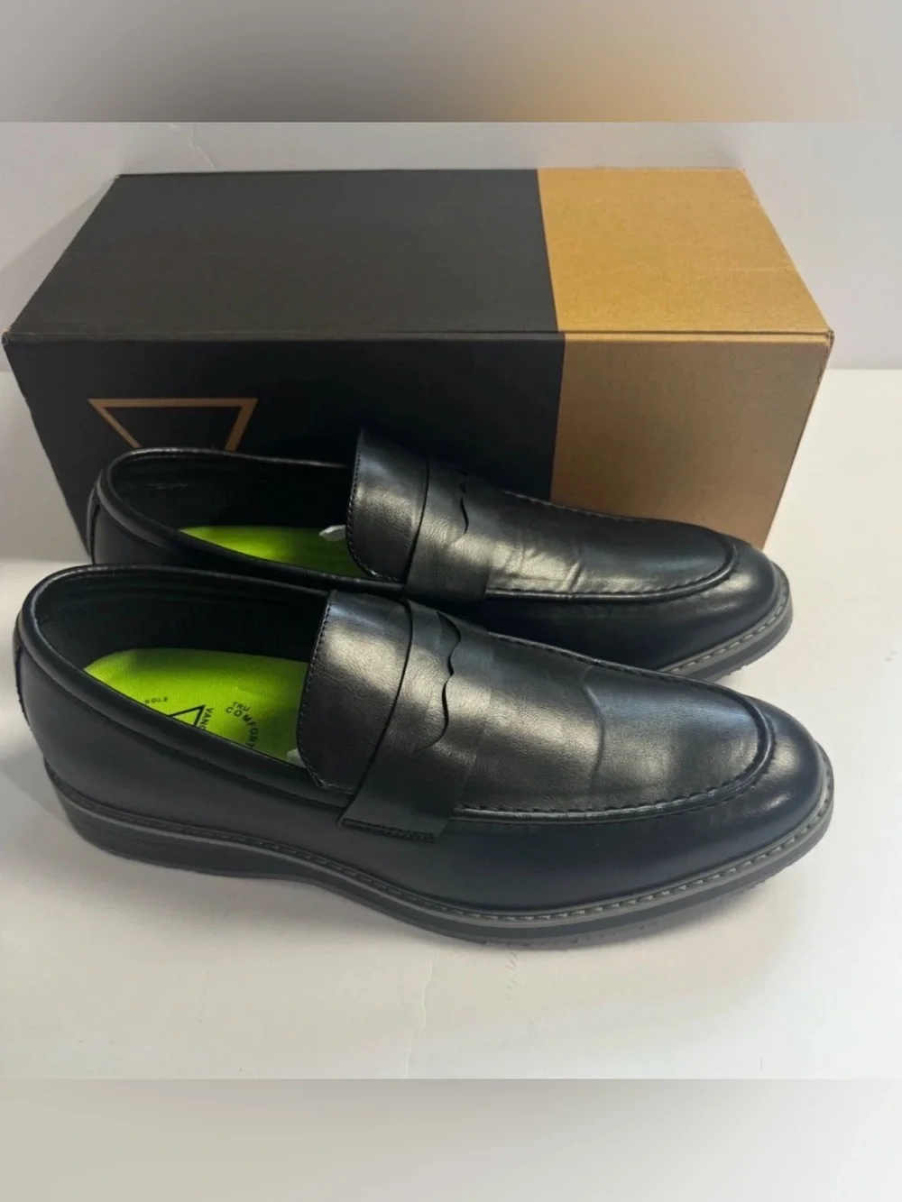 Vance Co Kahlil Mens Size 10.5 Slip-On Penny Loafers Black Leather